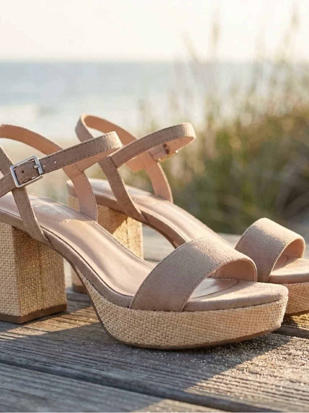 Bandolino Taupe Platform Espadrille Block Heel Sandals